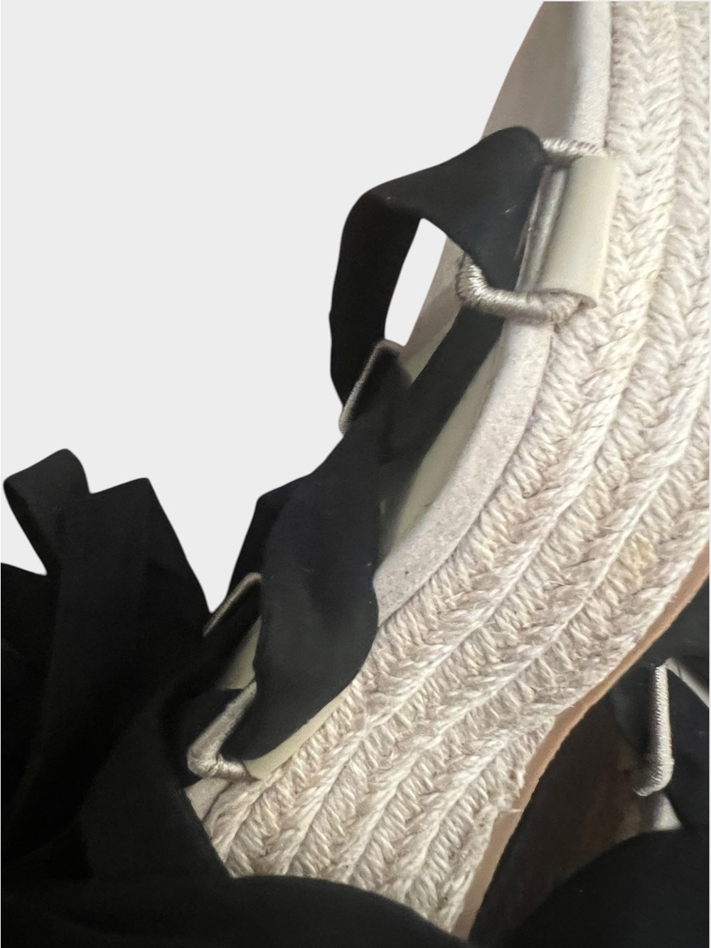 Boho Row Lace-Up Espadrille Platform Sandals Black Wrap Ties Size 10 Like New - Picture 3 of 8
